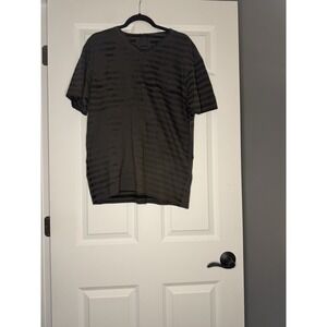 Retrofit Men's  V Neck Striped Pattern T Shirt Xxl Black Gray Stripe